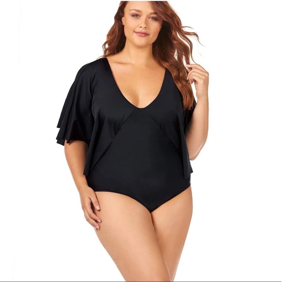 Raisins Curve Black Stingray Plus One Piece Swimsuit 22W - Picture 1 of 15